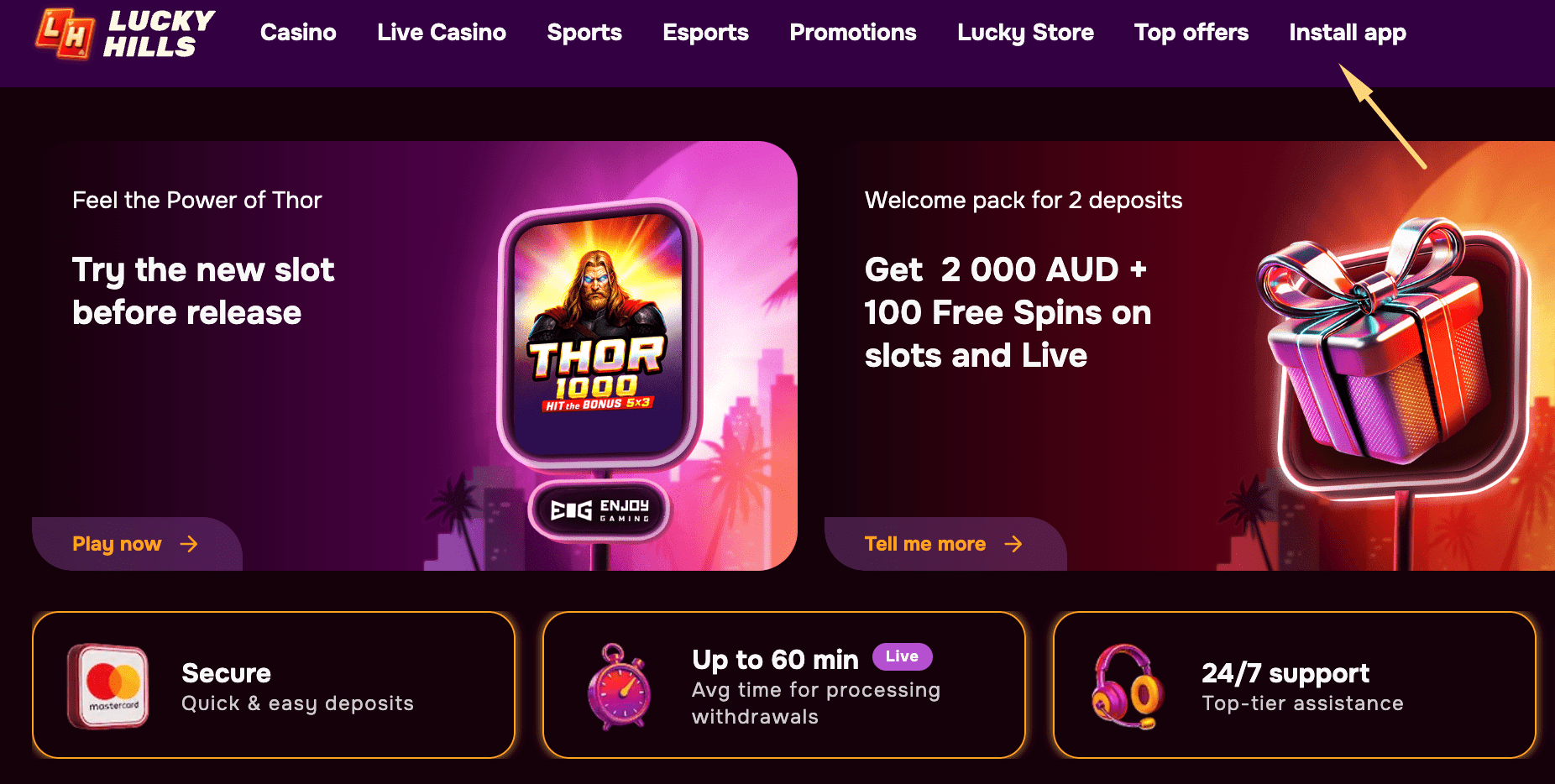 vooraanstaand LuckyHills Casino eerste stortingsbonus advertentie
